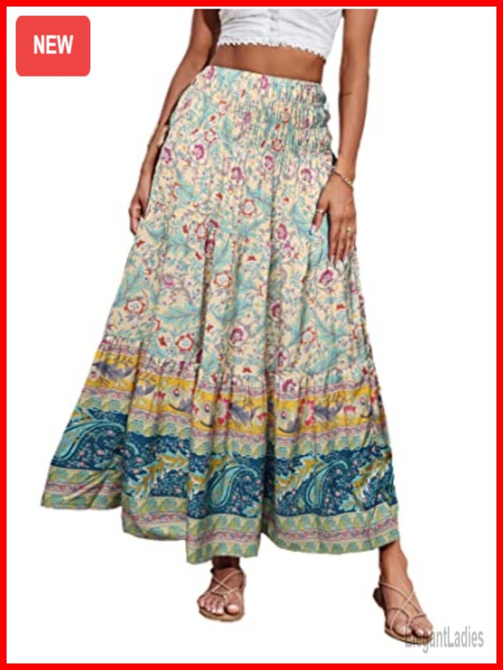Womens Floral Maxi Skirt High Waist Pleated A Line Bohemian Summer Beach